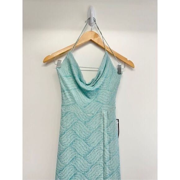 B Darlin‎ Gown Size Small Green Mint Open Back Side Slit Spaghetti Strap - Picture 4 of 11